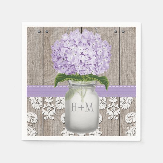 Serviette En Papier Hydrangea Mason Jar violet monogramme (Devant)