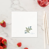 Serviette En Papier Hydrangea Monogram Blanc & Bleu Cocktail serviette (En situation)