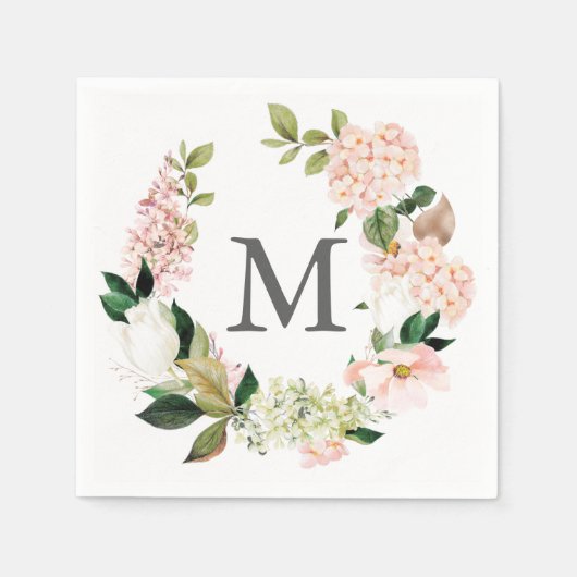 Serviette En Papier Hydrangea Monogramme Mariage Cocktail Napkin (Devant)