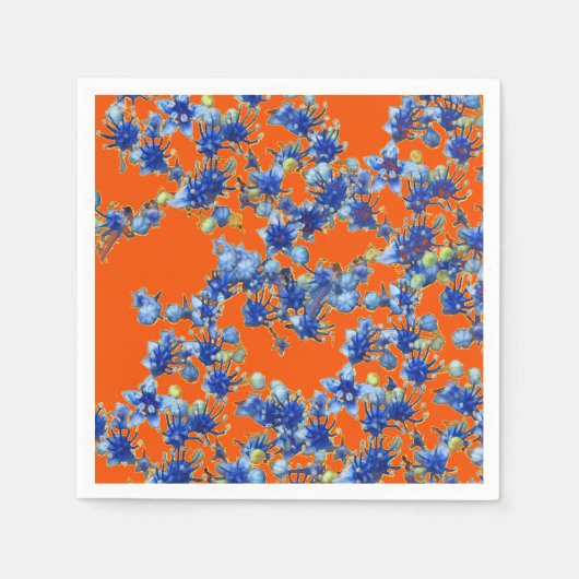 Serviette En Papier hydrangea orange et bleu (Devant)