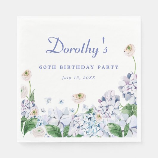 Serviette En Papier Hydrangea Rose 60e anniversaire Personnalisé (Devant)