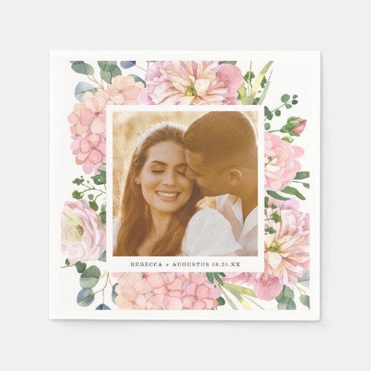 Serviette En Papier Hydrangea Rose Aquarelle rose Photo florale (Devant)