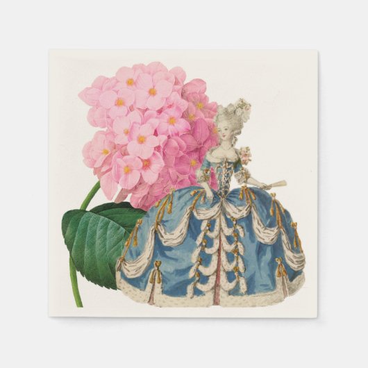 Serviette En Papier Hydrangea rose Marie Antoinette Ecru Napkin (Devant)