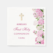 Serviette En Papier Hydrangea Rose Première Communion (Devant)