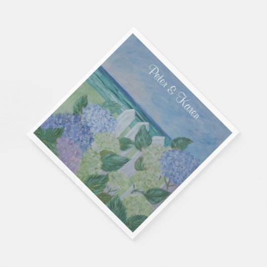 Serviette En Papier Hydrangeas Au Bord De La Plage Mariage (Coin)