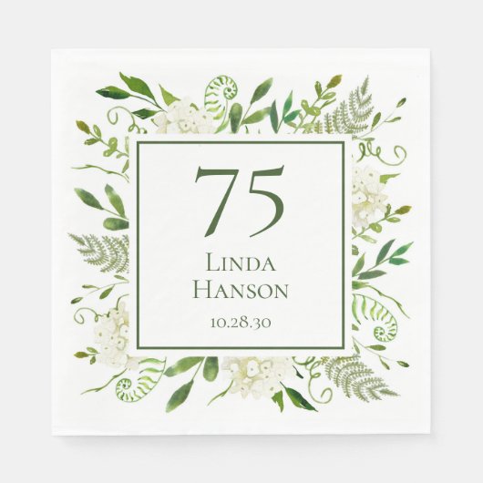 Serviette En Papier Hydrangeas blanches pour 75e anniversaire (Devant)