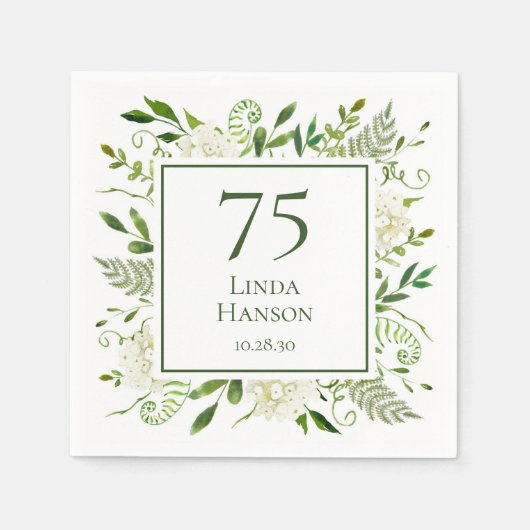 Serviette En Papier Hydrangeas blanches pour 75e anniversaire (Devant)