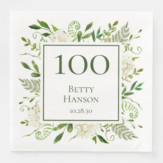 Serviette En Papier Hydrangeas blancs pour 100e anniversaire (Devant)