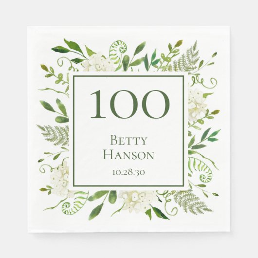 Serviette En Papier Hydrangeas blancs pour 100e anniversaire (Devant)