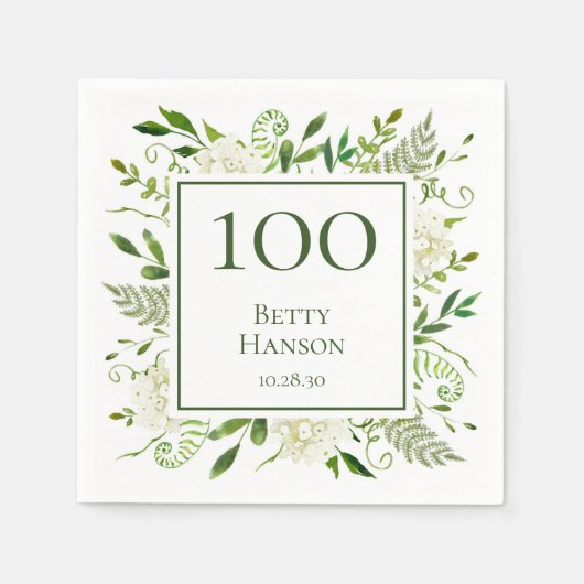 Serviette En Papier Hydrangeas blancs pour 100e anniversaire (Devant)