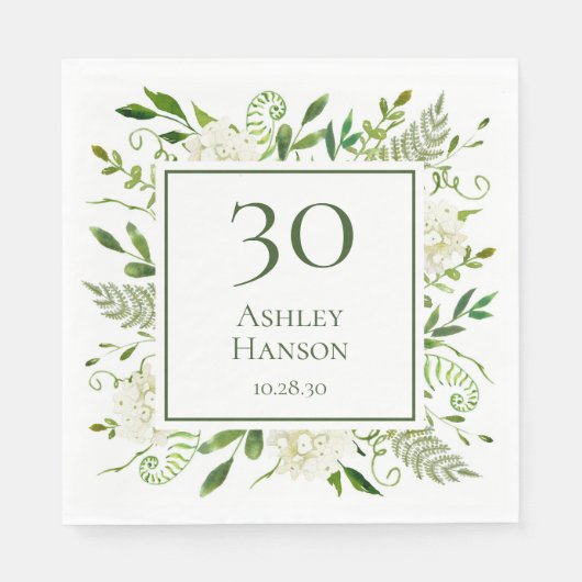 Serviette En Papier Hydrangeas blancs pour 30e anniversaire (Devant)