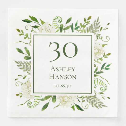 Serviette En Papier Hydrangeas blancs pour 30e anniversaire (Devant)