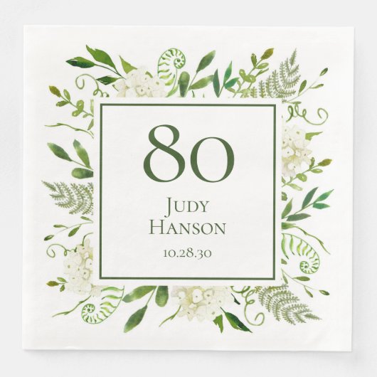 Serviette En Papier Hydrangeas blancs pour 80e anniversaire (Devant)