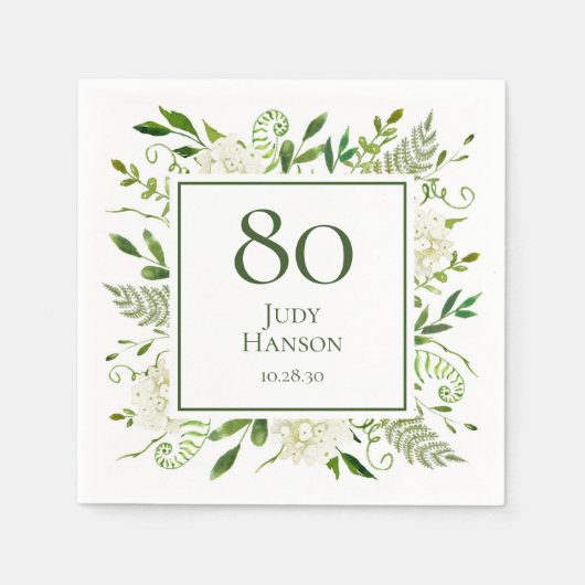 Serviette En Papier Hydrangeas blancs pour 80e anniversaire (Devant)