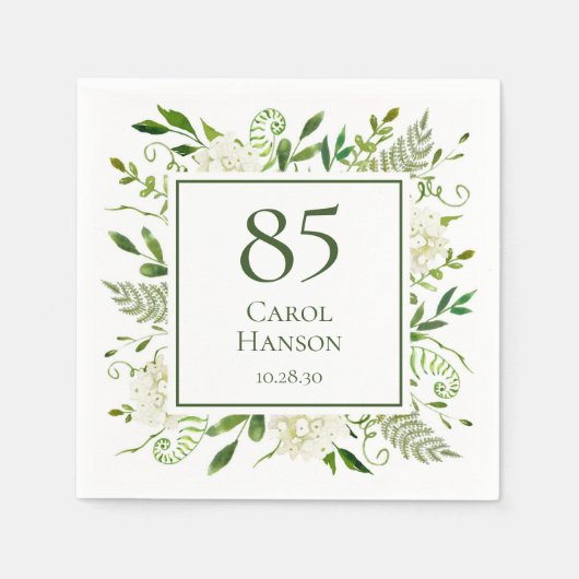 Serviette En Papier Hydrangeas blancs pour 85e anniversaire (Devant)