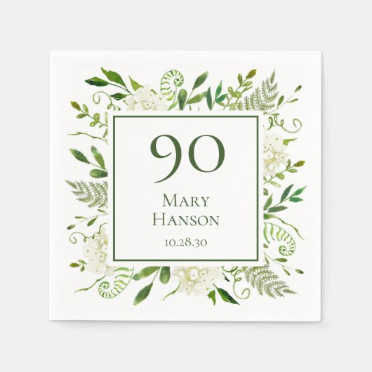 Serviette En Papier Hydrangeas blancs pour 90e anniversaire (Devant)