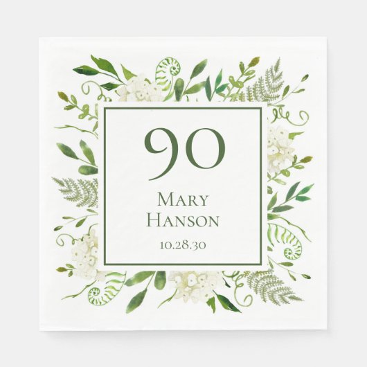 Serviette En Papier Hydrangeas blancs pour 90e anniversaire (Devant)