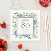 Serviette En Papier Hydrangeas bleus pour 80e anniversaire (En situation)