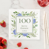 Serviette En Papier Hydrangeas bleus pour les 100 ans (En situation)