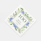 Serviette En Papier Hydrangeas bleus pour les 100 ans (Coin)