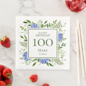 Serviette En Papier Hydrangeas bleus pour les 100 ans (En situation)