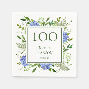 Serviette En Papier Hydrangeas bleus pour les 100 ans