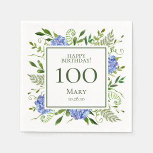 Serviette En Papier Hydrangeas bleus pour les 100 ans