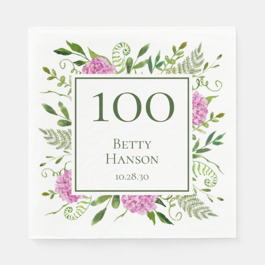 Serviette En Papier Hydrangeas roses pour 100e anniversaire (Devant)