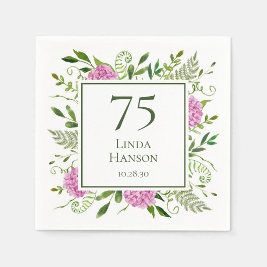 Serviette En Papier Hydrangeas roses pour 75e anniversaire (Devant)