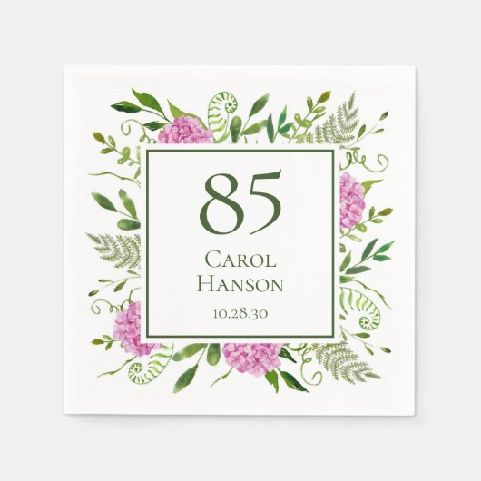 Serviette En Papier Hydrangeas roses pour 85e anniversaire (Devant)