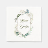 Serviette En Papier Hydrangée blanche géométrique et Mariage vert (Devant)