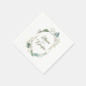 Serviette En Papier Hydrangée blanche géométrique et Mariage vert (Coin)