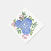 Serviette En Papier Hydrangée bleue Bouquet moderne Monogramme personn (Coin)