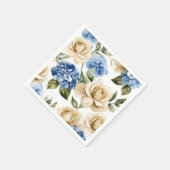 Serviette En Papier Hydrangée Bleue Et Roses (Coin)