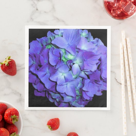 Serviette En Papier Hydrangée violette et turquoise, fleurs bleu viole (En situation)