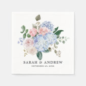 Serviette En Papier Hydrangées bleu pâle rose pastel mariage (Devant)