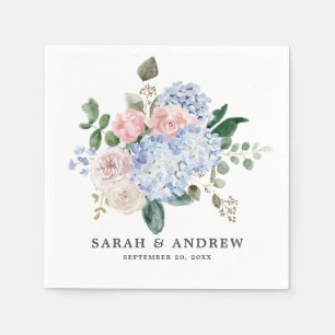 Serviette En Papier Hydrangées bleu pâle rose pastel mariage