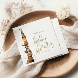 Serviette En Papier hydrocouleur neutre baby shower animal Woodland