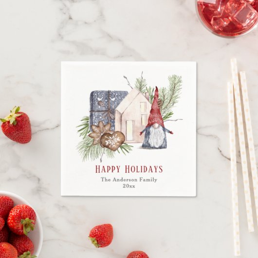 Serviette En Papier Hygge Christmas mignon Gnome Nordic Holidays (En situation)