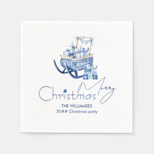 Serviette En Papier Hygge minimaliste bleu Noël Père Noël Sleigh