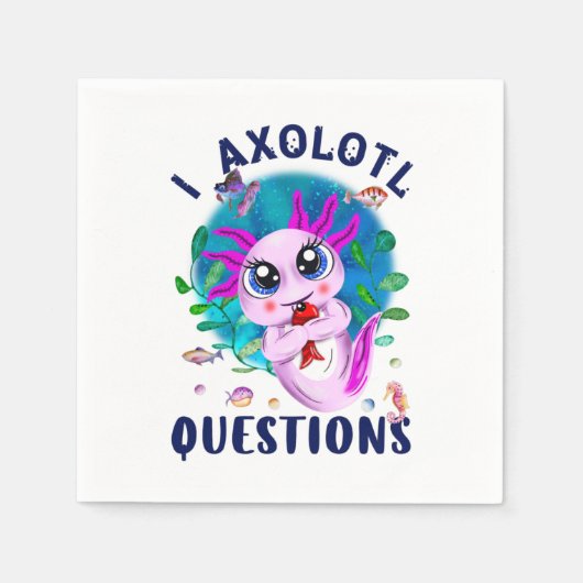 Serviette En Papier I Axolotl Questions, mignon Kawaii Pink Amphibian (Devant)