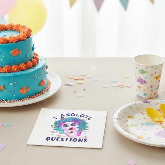 Serviette En Papier I Axolotl Questions, mignon Kawaii Pink Amphibian