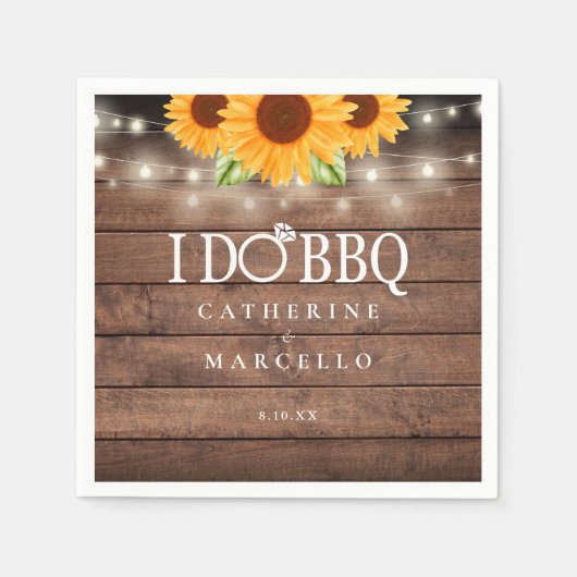 Serviette En Papier I Do BBQ Sunflower Rustic Wood Engagement Party (Devant)