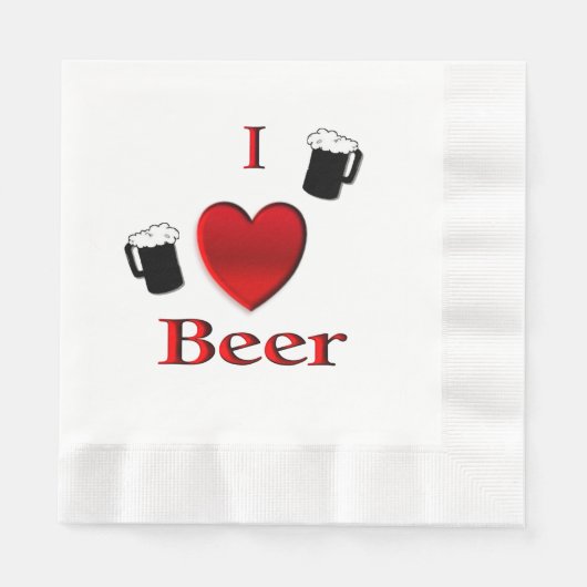 Serviette En Papier I Heart Beer Design (Devant)