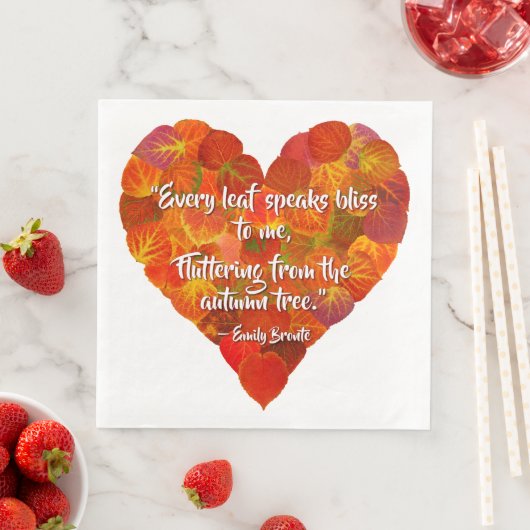 Serviette En Papier I Love Automne—Rouge Aspen Leaf Heart 1, Citation  (En situation)