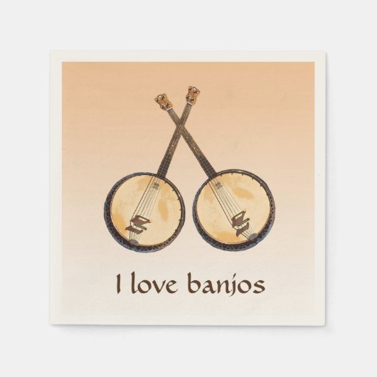 Serviette En Papier I Love Banjos Instruments de musique Papier Napkin (Devant)