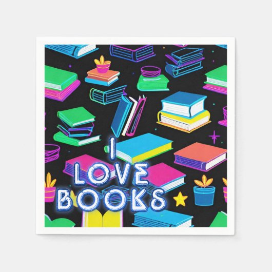 Serviette En Papier I Love Livres Colorful (Devant)