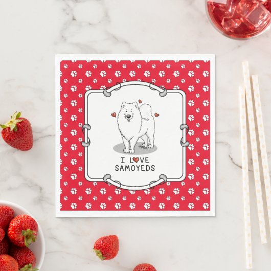 Serviette En Papier I Love Samoyeds - chien coeurs mignons Sammie (En situation)