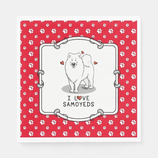 Serviette En Papier I Love Samoyeds - chien coeurs mignons Sammie (Devant)