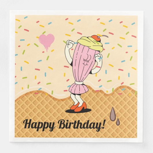 Serviette En Papier Ice Crème Cone Caractères Table de fête Confetti (Devant)
